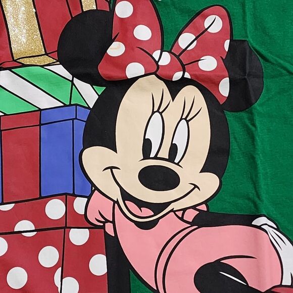 H&M Girls Disney Minnie Mouse & Figaro Christmas Holiday Green T-Shirt Size 8-10 - Picture 4 of 9